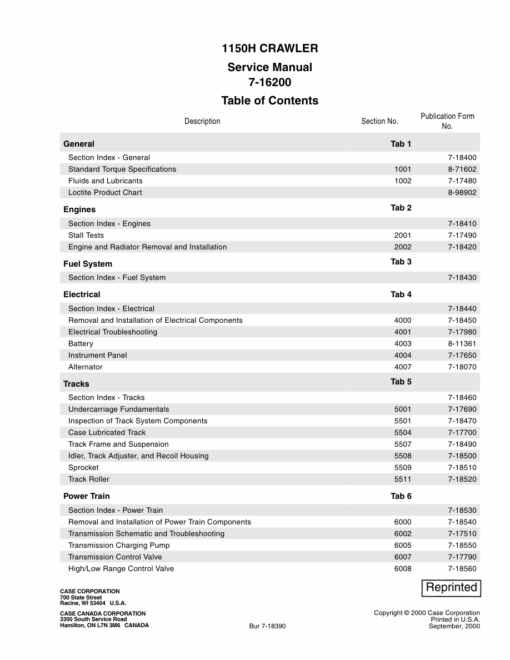 Case 1150H Crawler Dozer Repair Manual