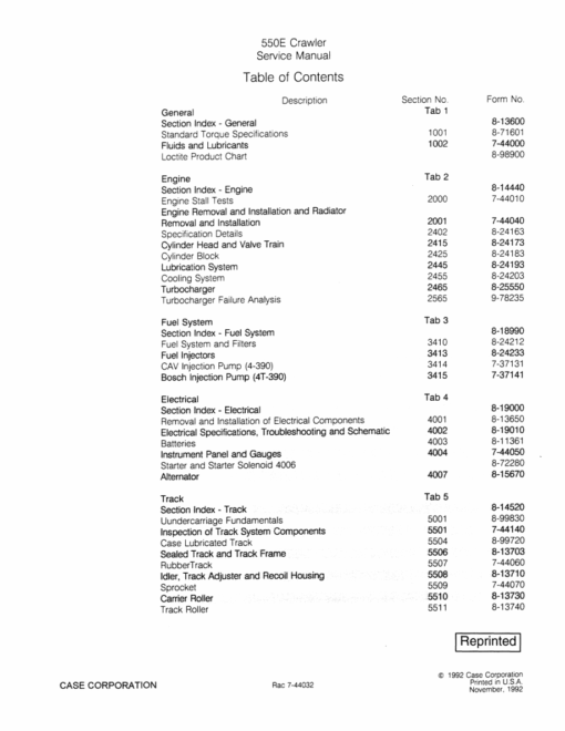 Case 550E Crawler Dozer Repair Manual