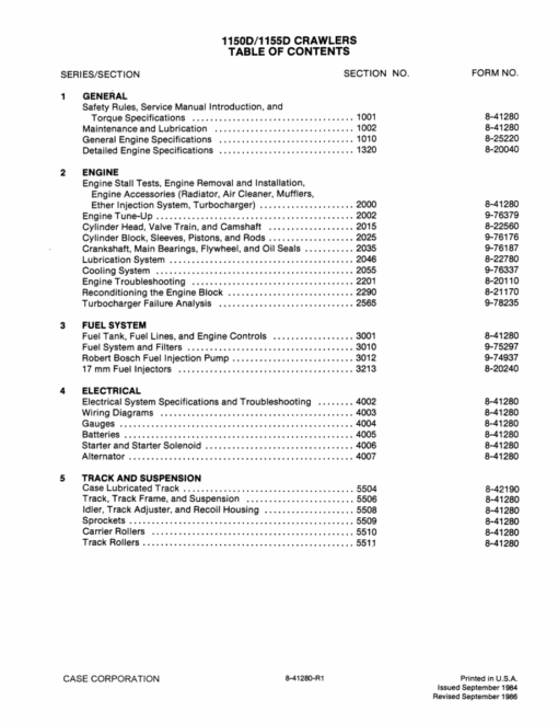 Case 1150D, 1155D Crawler Dozer Repair Manual