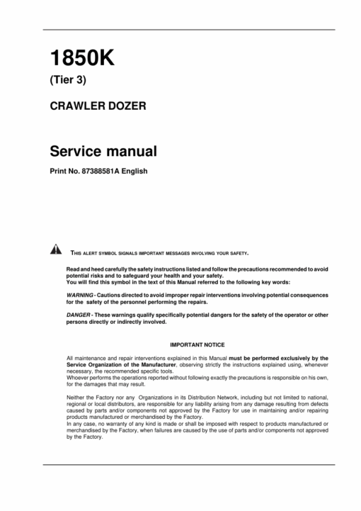 Case 1850K Crawler Dozer Repair Manual