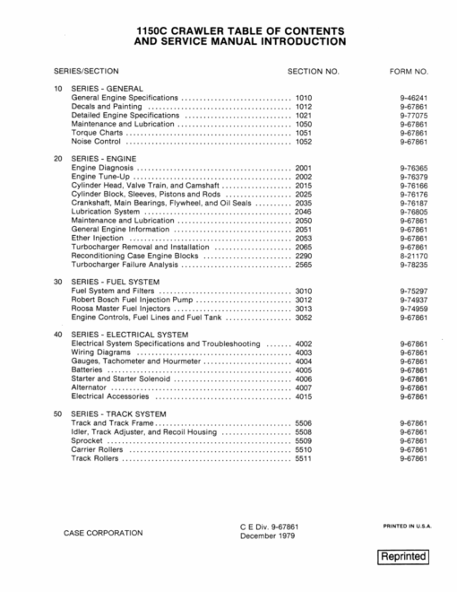 Case 1150C Crawler Dozer Repair Manual