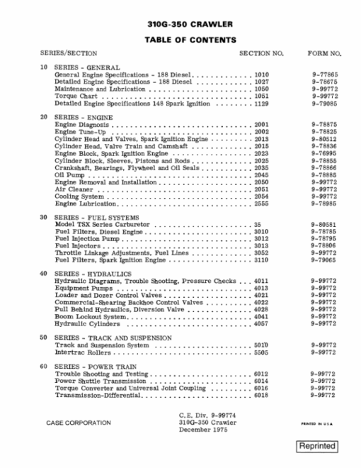 Case 310G, 350 Crawler Dozer Repair Manual