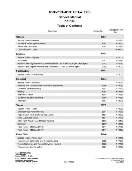 Case 650H, 750H, 850H Crawler Dozer Repair Manual