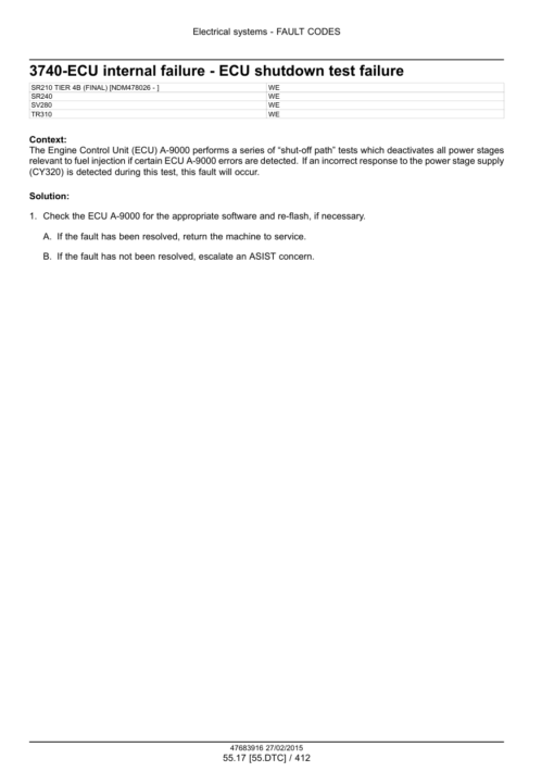 Case SR210, SR240, SV280 SkidSteer Repair Manual (Tier 4B)