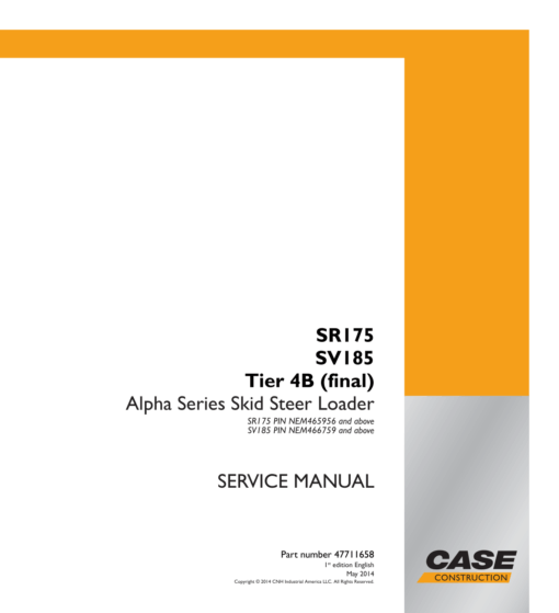 Case SR175, SV185 SkidSteer Repair Manual