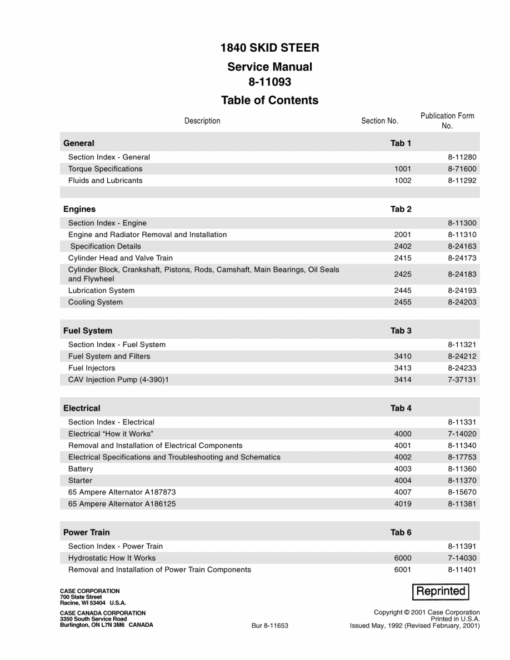 Case 1840 Skidsteer Repair Manual