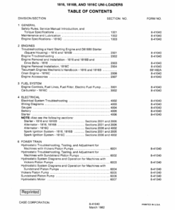 Case 1816, 1816B, 1816C Uni-Loader SkidSteer Repair Manual