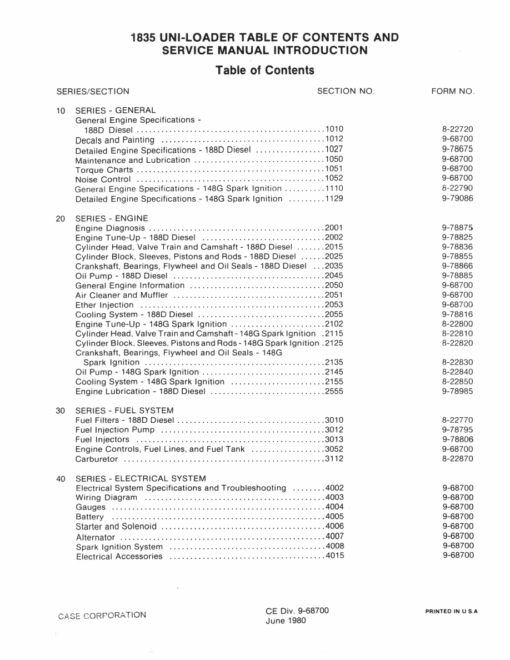 Case 1835 Uni-Loader SkidSteer Repair Manual