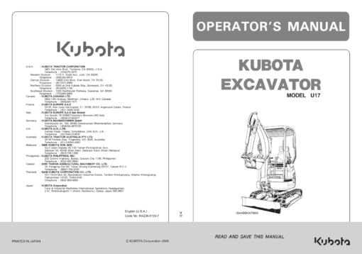 Kubota U17-3a Excavator Workshop Repair Manual