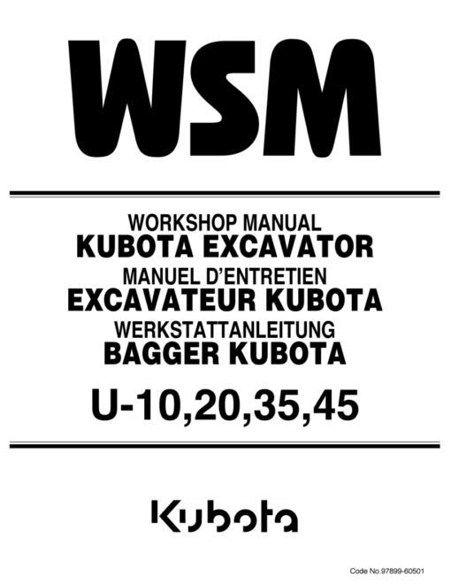 Kubota U10, U20, U30, U45 Excavator Workshop Repair Manual
