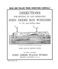 John Deere Rod Weeders With Hand Grip Lift Lever Operator's Manual (DIR105)