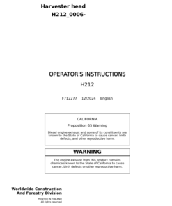 John Deere H212 Harvesting Heads Operator's Manuals (F712277)