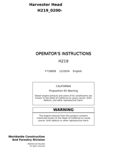 John Deere H219 Harvesting Heads Operator's Manuals (F718858)