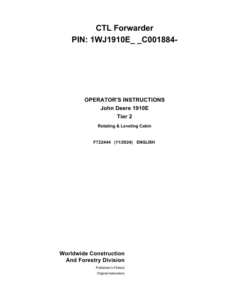 John Deere 1910E T2 Forwarders Operator's Manuals (F722444)