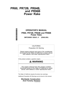 John Deere PR72B, PR84B, PR96B, PR60 Attachments Operator's Manuals (OMT209893)