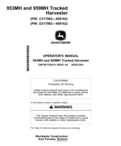 John Deere 953MH, 959MH Tracked Harvesters Operator's Manuals (OMT401138X19)
