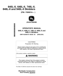 John Deere 640L-II, 648L-II, 748L-II, 848L-II, 948L-II Skidders Operator's Manuals (OMT412049X19)